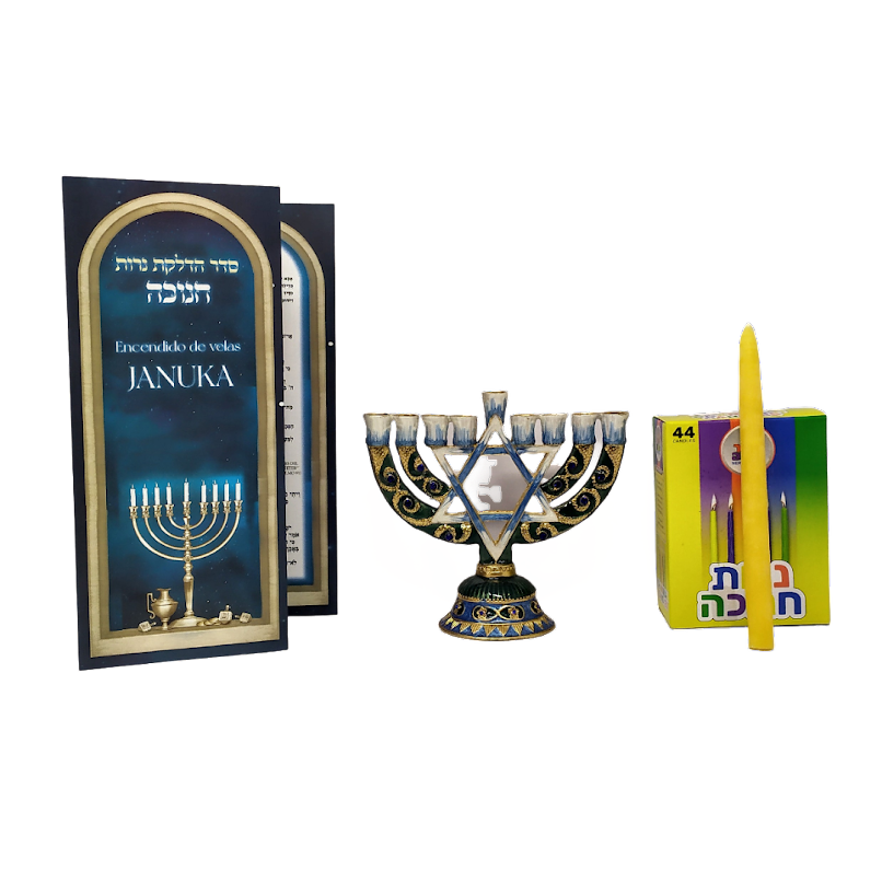 Blue Magen David Hanukkah Set for Candles 11376