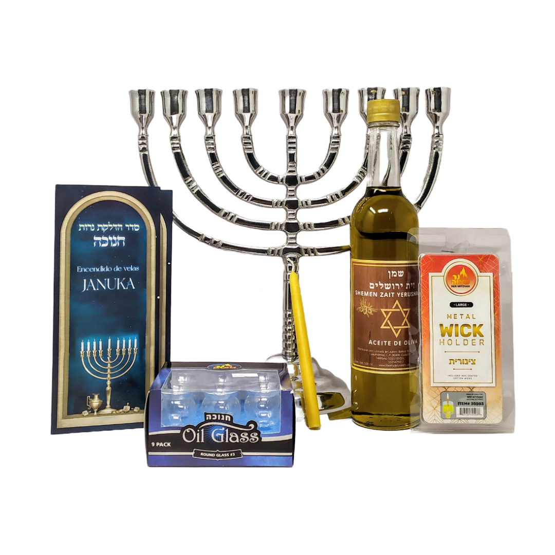 Traditional Pewter Menorah Set 11367