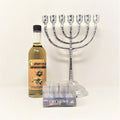 Juego de Menora 7 Brazos Pewter con Vasitos 12 y Aceite Oliva