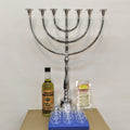 Juego de Menora 7 Brazos Grande con Vasitos, Portamechas y Aceite Oliva - Libreria Jerusalem Centro