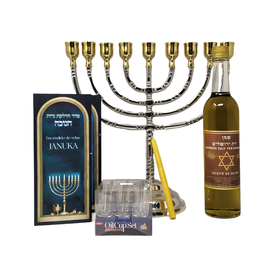 Traditional Pewter Menorah Set Bronze Containers 11363