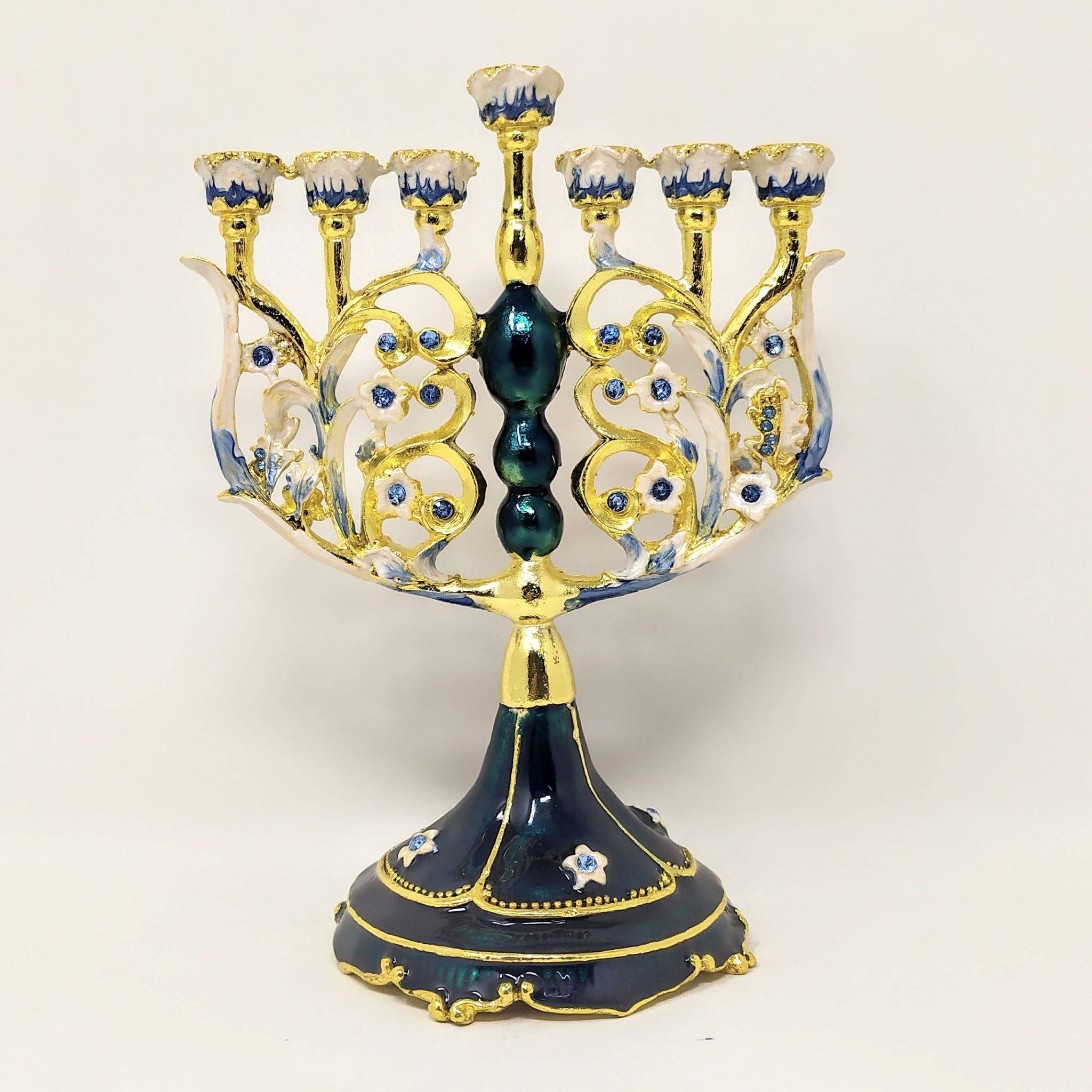 Menora azul enjoyada 99105 - Libreria Jerusalem Centro