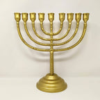 Janukia de 9 brazos de pewter dorada tradicional 16713 - Libreria Jerusalem Centro