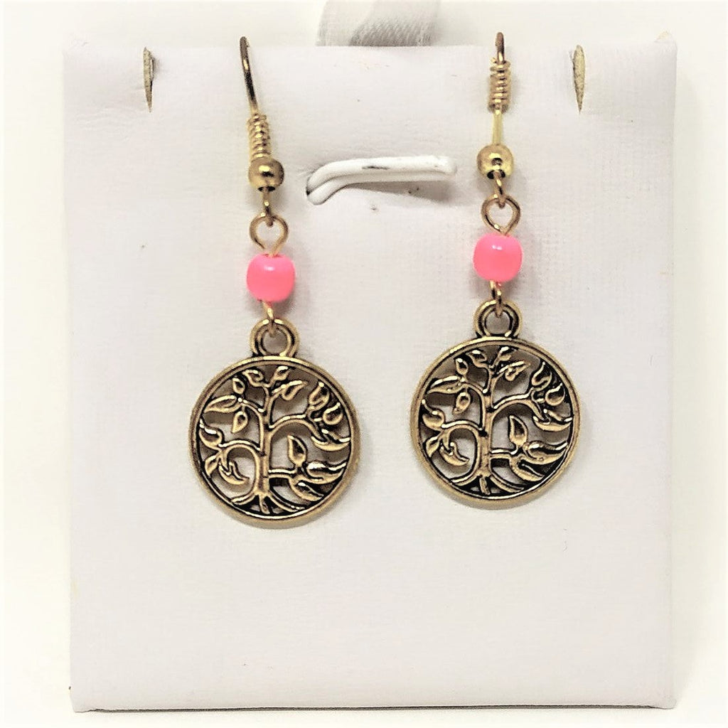 Aretes largos árbol de la vida dorado o plateado con piedras de color E60203