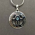 Collar círculo shema israel con hamsa piedra celeste 214 - Libreria Jerusalem Centro