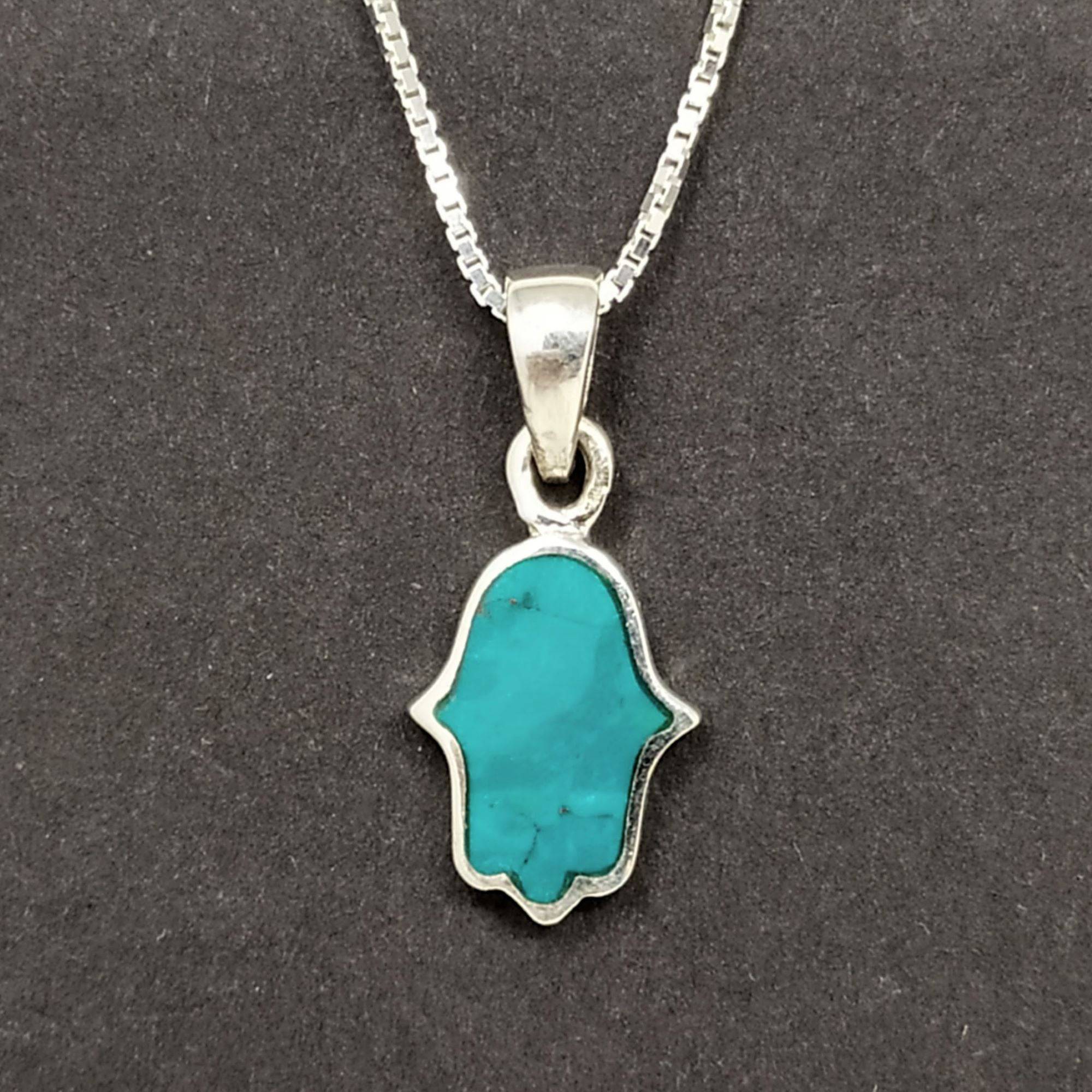 Collar de plata  forma de hamsa con ópalo turquesa - Libreria Jerusalem Centro