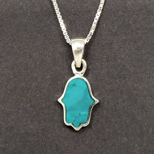 Collar de plata  forma de hamsa con ópalo turquesa - Libreria Jerusalem Centro