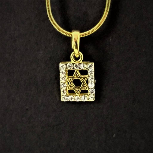 Collar de rodio cuadro dorado con brillantes y maguen 10961 - Libreria Jerusalem Centro