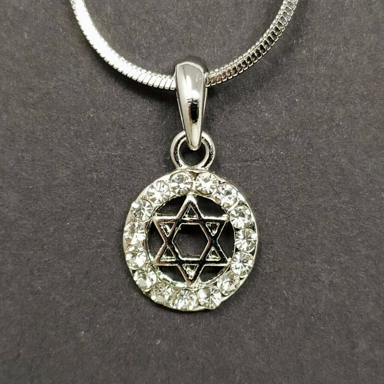 Collar de rodio maguen David brillos blancos 2300 - Libreria Jerusalem Centro