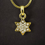Collar de rodio maguen David dorada con brillantes blancos 10959 - Libreria Jerusalem Centro