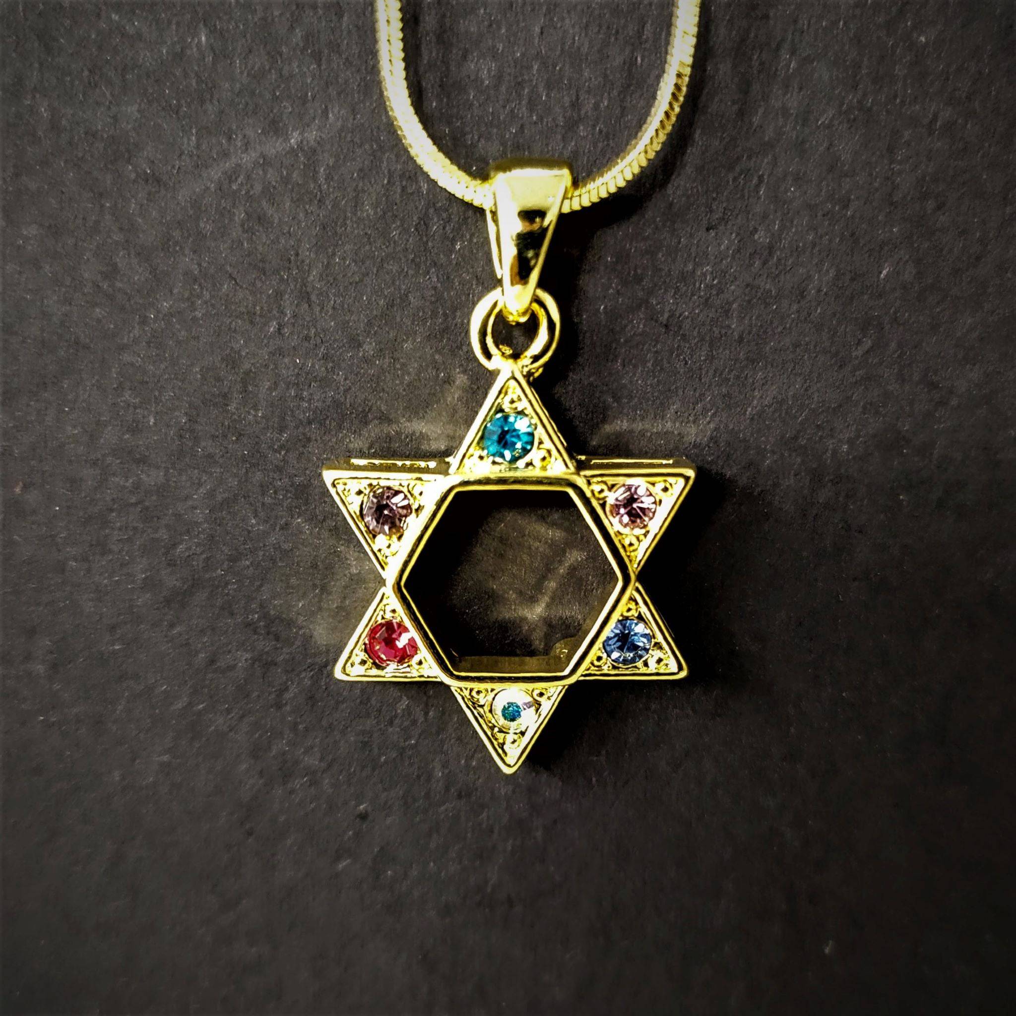 Collar de rodio maguen David dorado con puntas de piedras de colores 10960 - Libreria Jerusalem Centro
