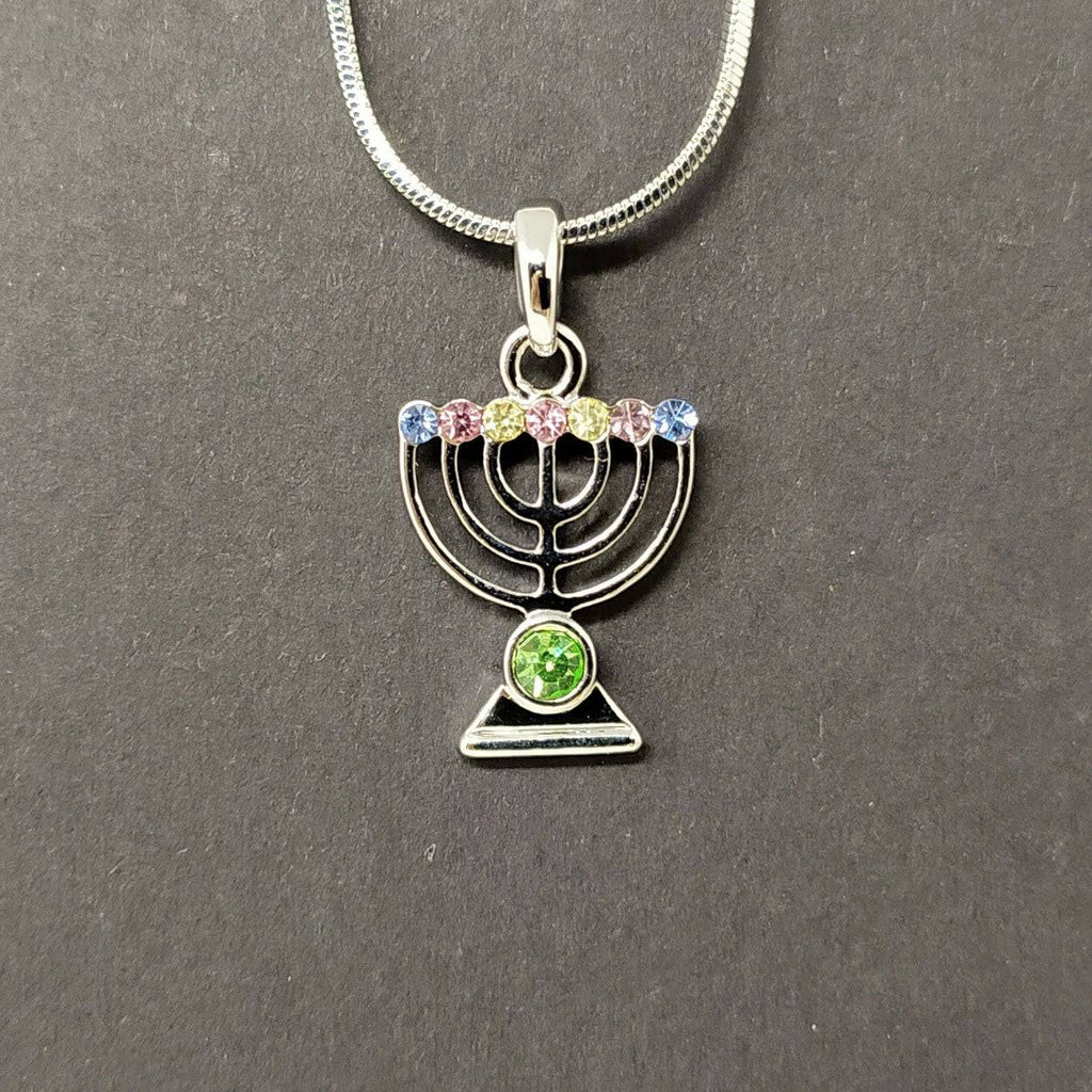 Collar de rodio menora plateada con piedra base de colores 125 - Libreria Jerusalem Centro