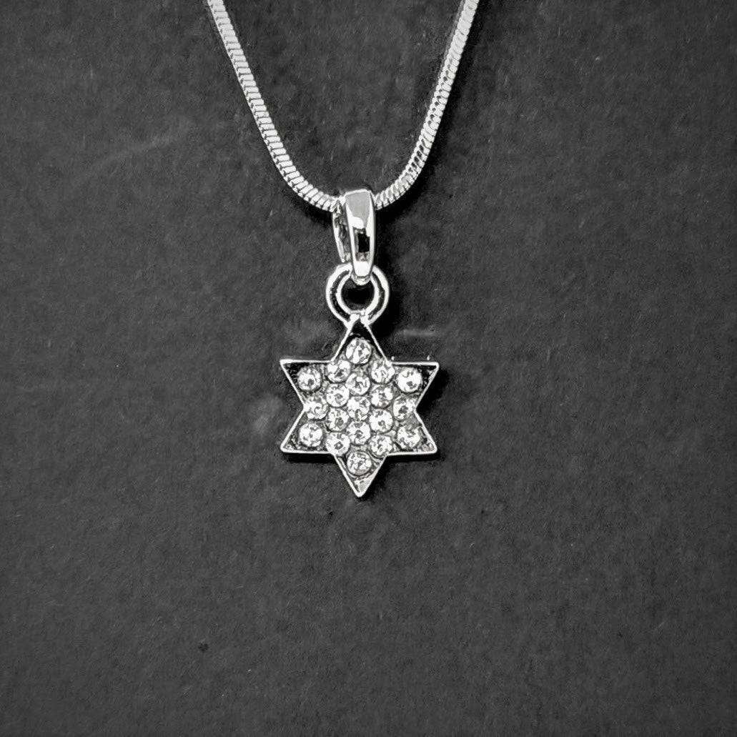 collar de rodio plateado estrella de David con brillantes 10957 - Libreria Jerusalem Centro