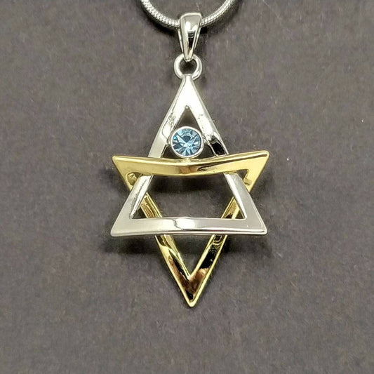 Collar maguen david dos triángulos con piedra azul 10954 - Libreria Jerusalem Centro