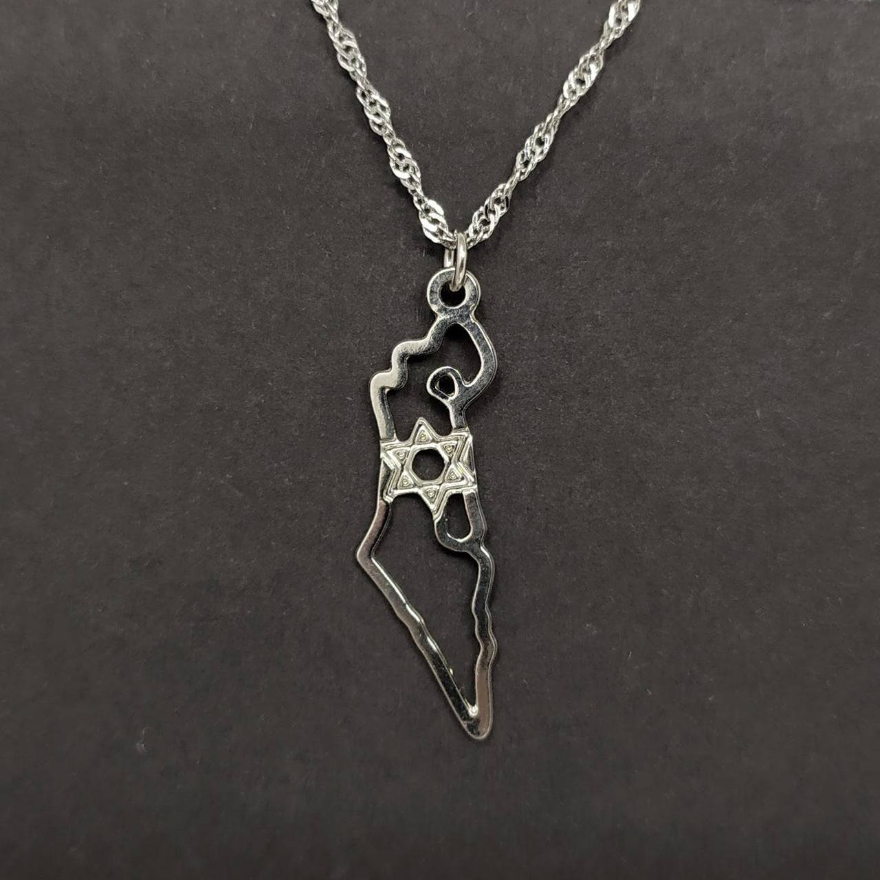 Collar mapa Israel plateado 170 - Libreria Jerusalem Centro