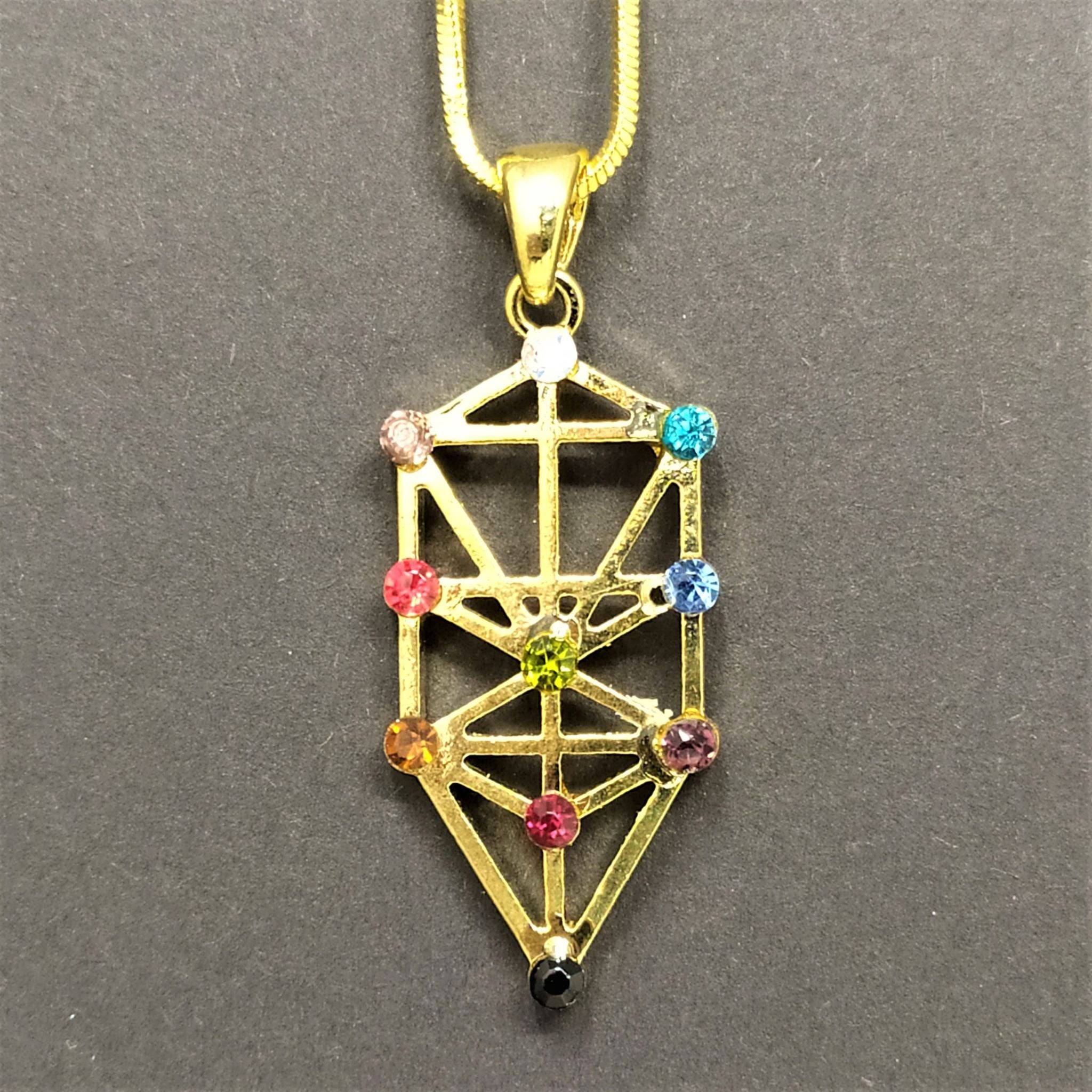 Collar rodio arbol de la vida dorado piedras colores 10951 - Libreria Jerusalem Centro