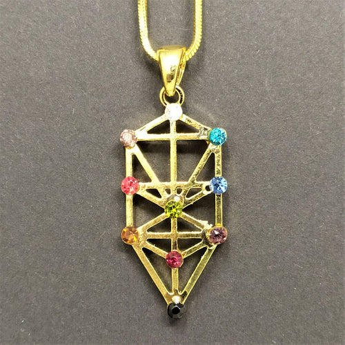 Collar rodio arbol de la vida dorado piedras colores 10951 - Libreria Jerusalem Centro