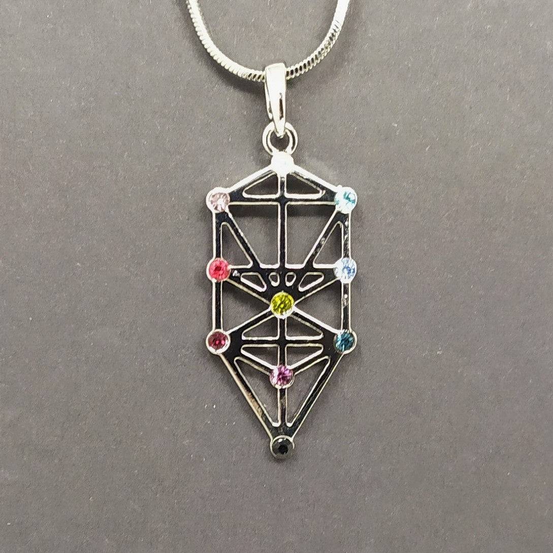 Collar rodio arbol de la vida plateado piedras colores 10953 - Libreria Jerusalem Centro