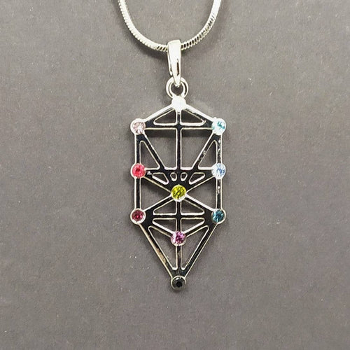 Collar rodio arbol de la vida plateado piedras colores 10953 - Libreria Jerusalem Centro