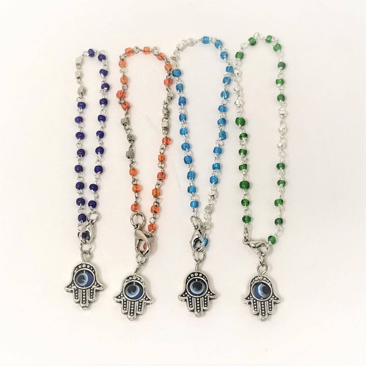 Pulsera cadena de colores varios con hamsa plateada 10970 - Libreria Jerusalem Centro
