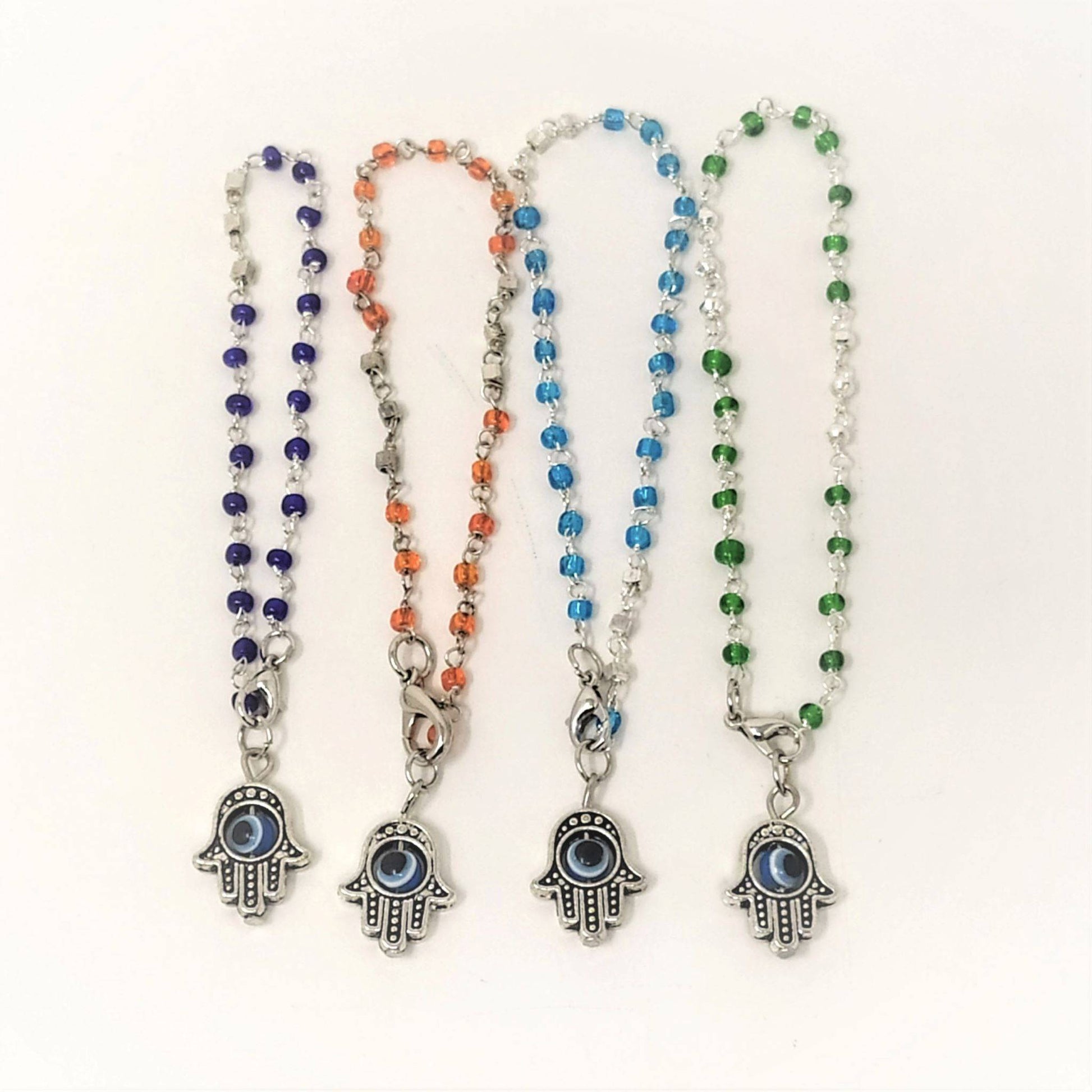Pulsera cadena de colores varios con hamsa plateada 10970 - Libreria Jerusalem Centro