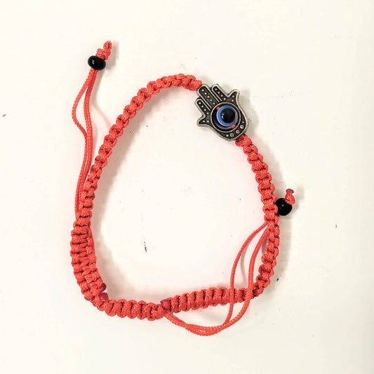 Pulsera hilo rojo trenzado hamsa y ojito 2 negro - Libreria Jerusalem Centro