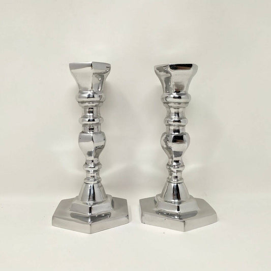 Candelabros Shabat de pewter hexagonal - Libreria Jerusalem Centro