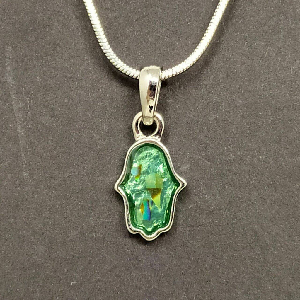 Collar de rodio hamsa plateada concha nacar 10371 - Libreria Jerusalem Centro