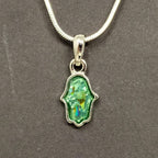 Collar de rodio hamsa plateada concha nacar 10371 - Libreria Jerusalem Centro