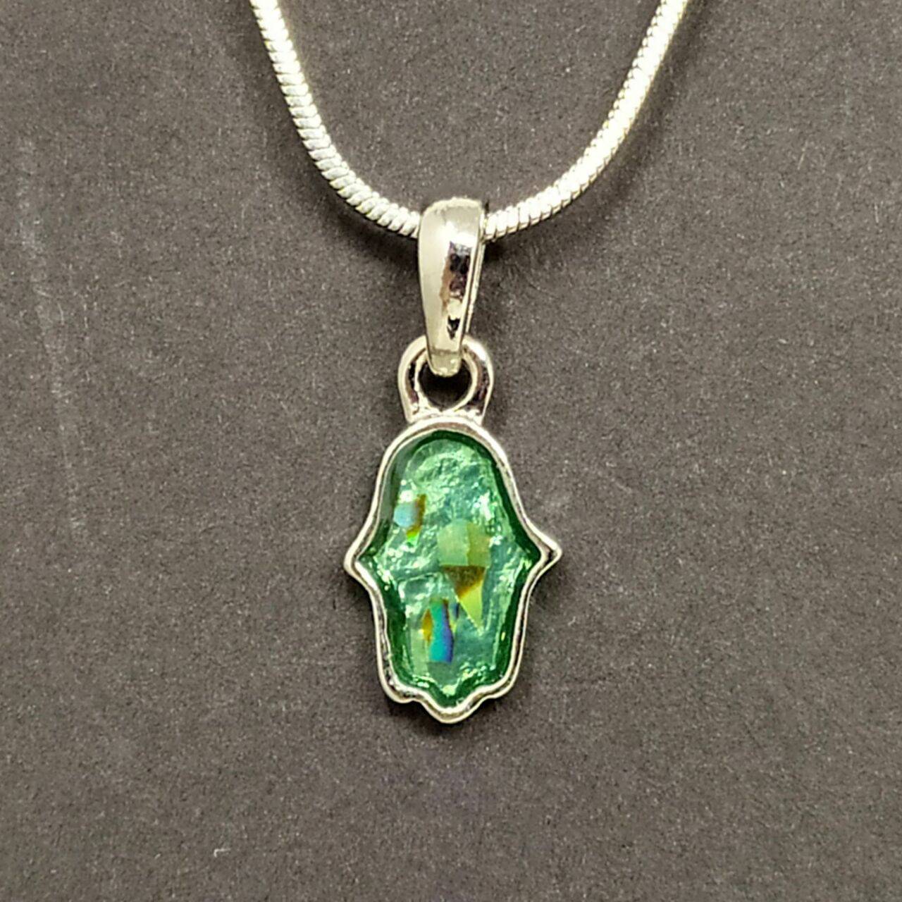 Collar de rodio hamsa plateada concha nacar 10371 - Libreria Jerusalem Centro