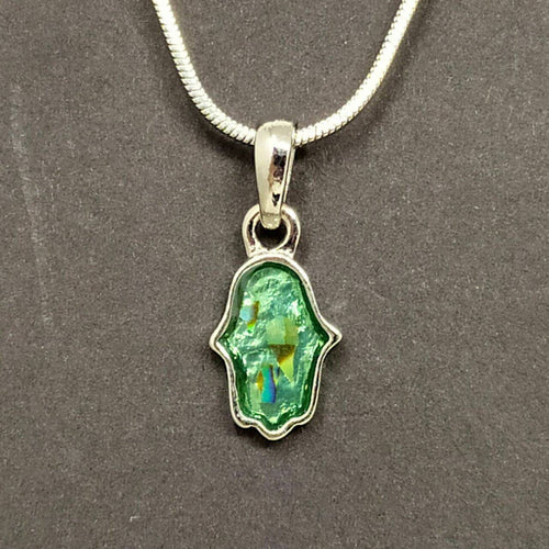 Collar de rodio hamsa plateada concha nacar 10371 - Libreria Jerusalem Centro