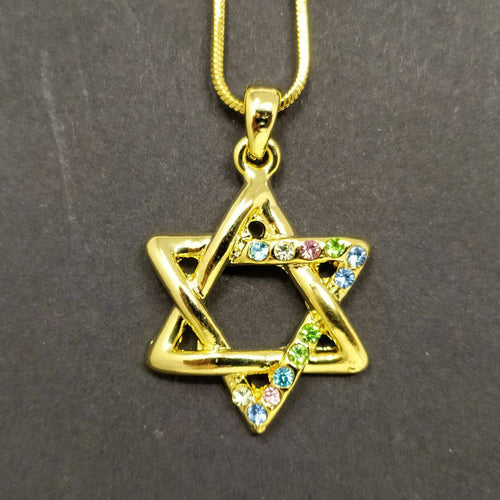 Collar maguen David dorado con piedras de colores 23301 - Libreria Jerusalem Centro