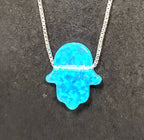 Collar plata hamsa celeste de opalo - Libreria Jerusalem Centro