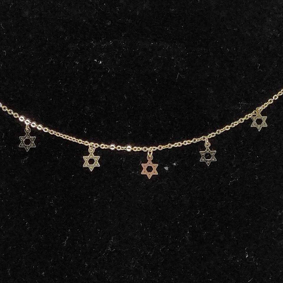 Collar rodio varios maguen david dorados 10454 - Libreria Jerusalem Centro