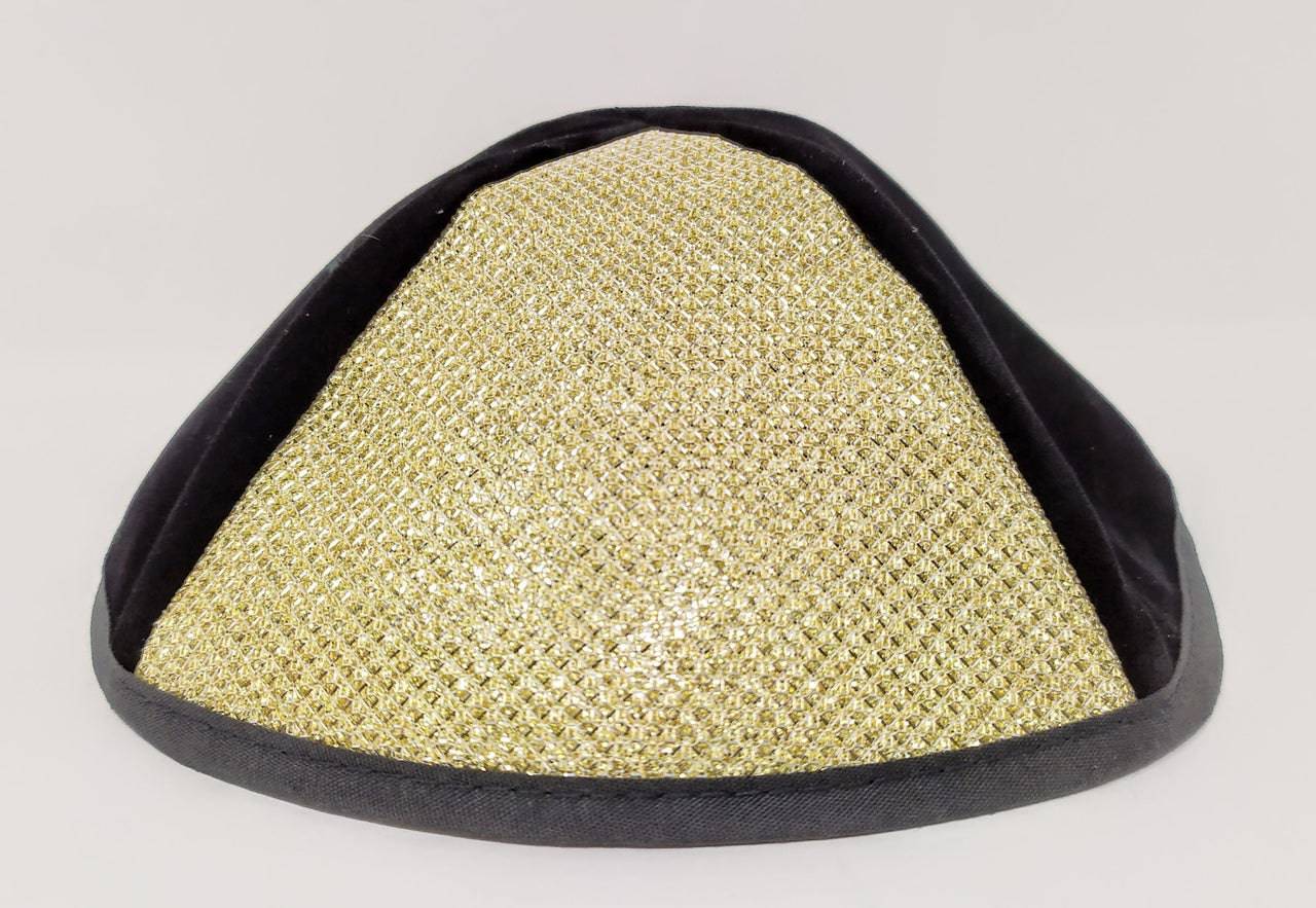Kipá terciopelo felpa dorado con negro talla 4, 4 partes 15546 - Libreria Jerusalem Centro