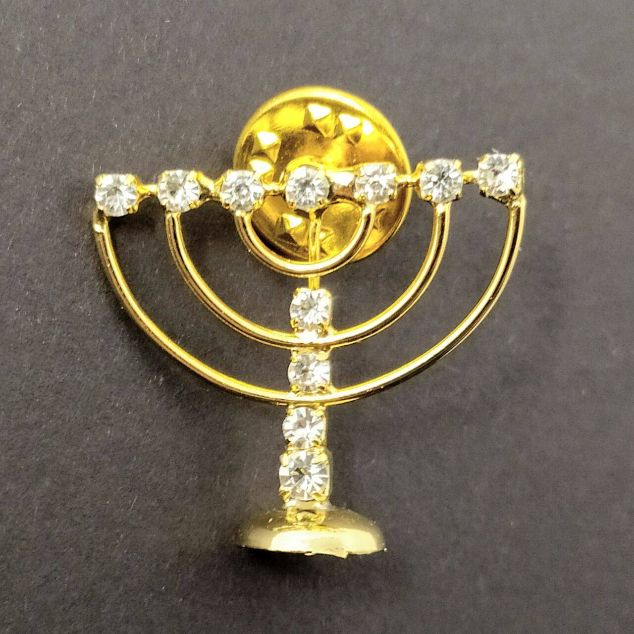 Golden menorah pin with 911 stones – Libreria Jerusalem Centro