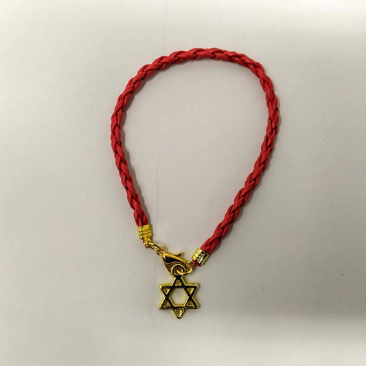 Pulsera hilo rojo trenzada maguen David dorado - Libreria Jerusalem Centro