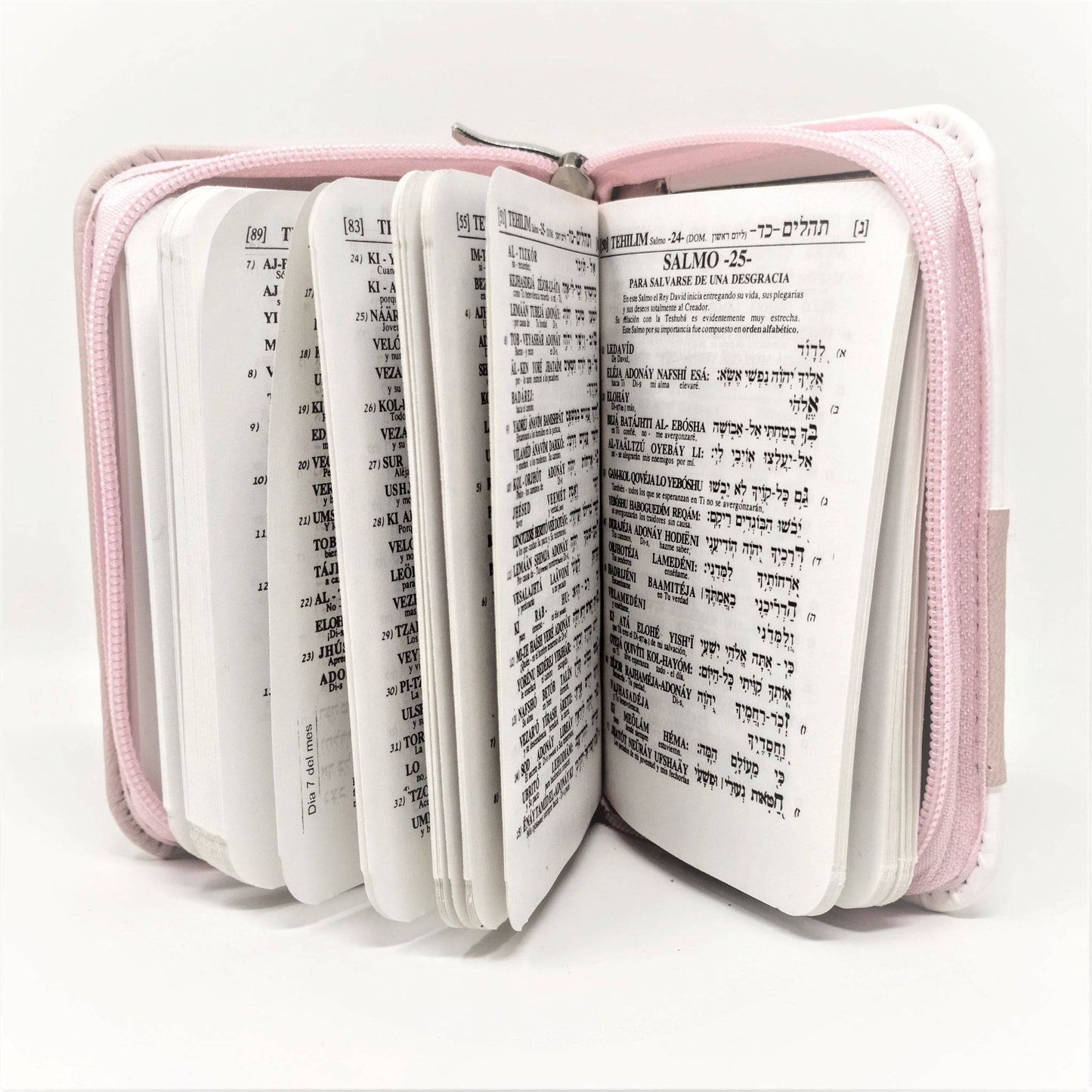 Salmos Tehilim Shem Tob con cierre rosa con blanco - Libreria Jerusalem Centro