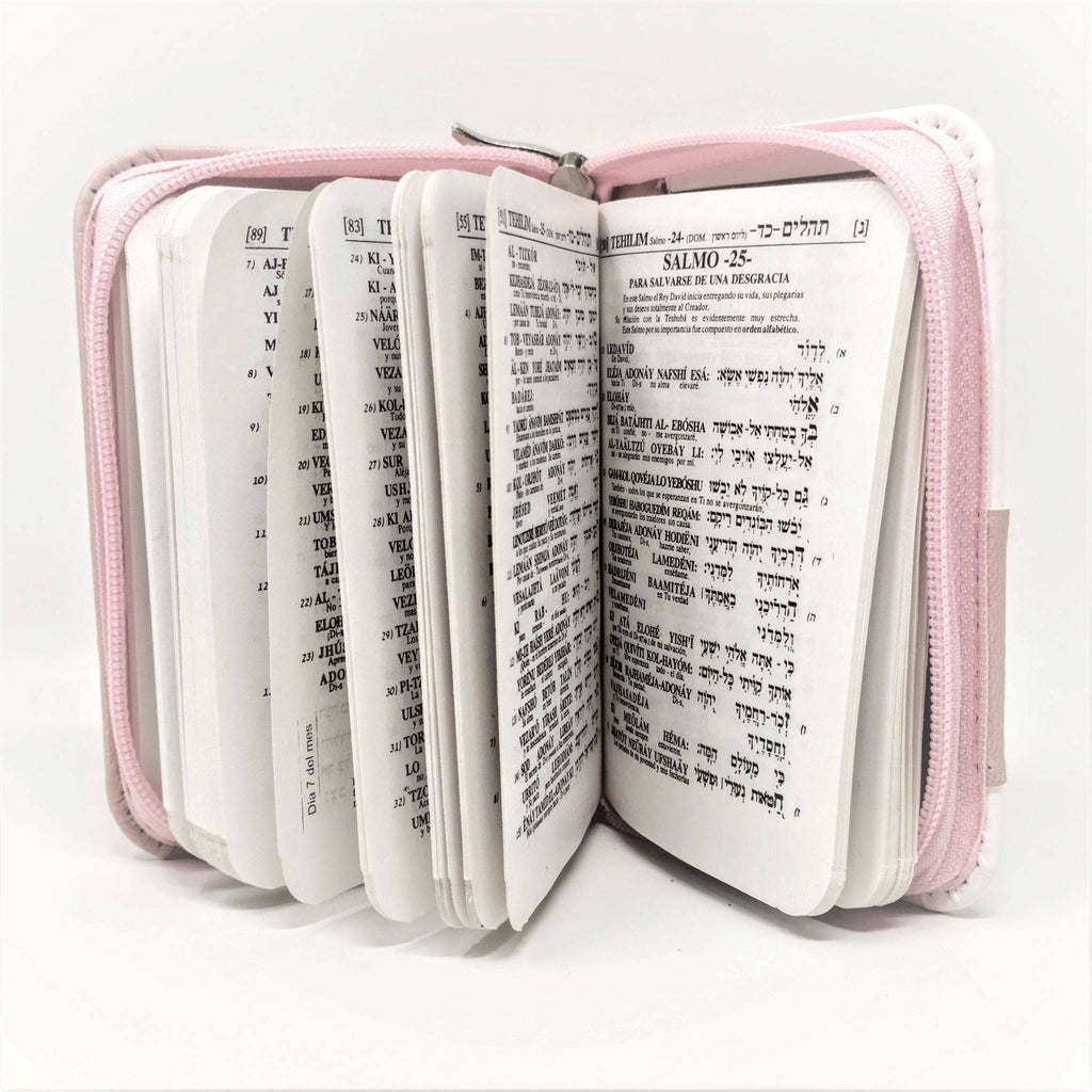 Salmos Tehilim Shem Tob con cierre rosa con blanco - Libreria Jerusalem Centro