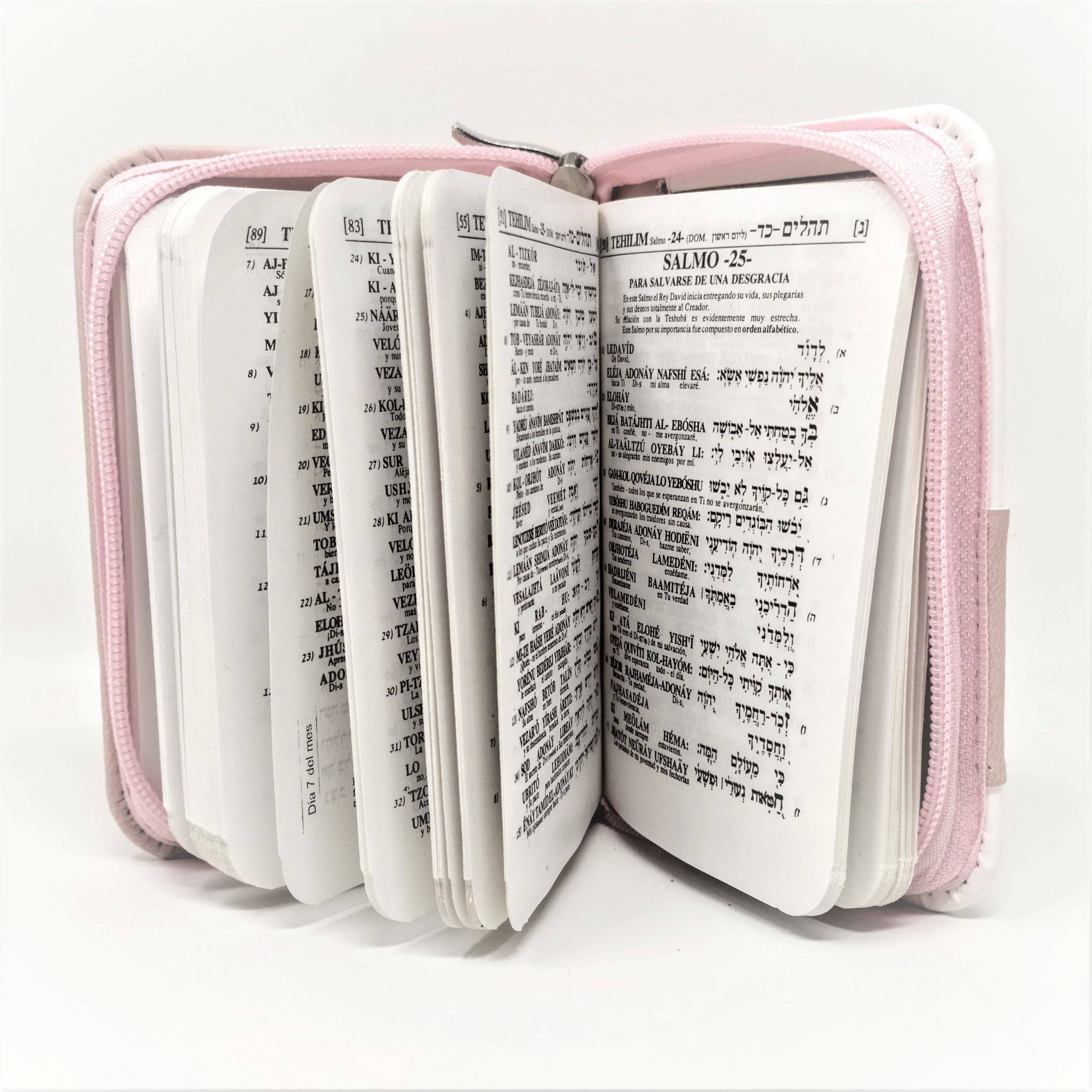 Salmos Tehilim Shem Tob con cierre rosa con blanco - Libreria Jerusalem Centro