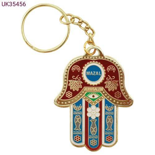 Llavero hamsa rojo  grande Mazal (español) 35456 - Libreria Jerusalem Centro