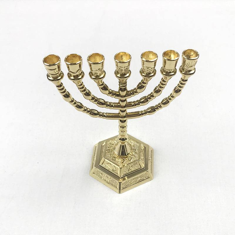 Menora 7 brazos mediana dorada 13cm - Libreria Jerusalem Centro