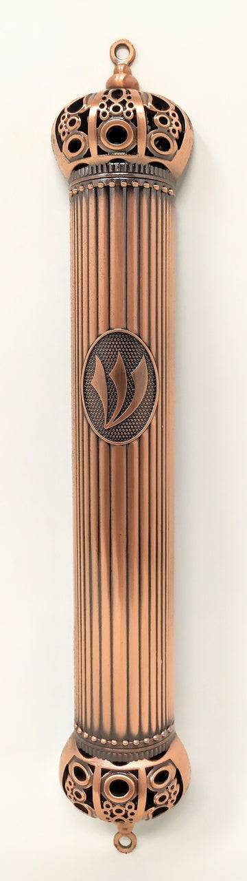 Estuche para mezuza metálica corona cobre 15 cm. - Libreria Jerusalem Centro