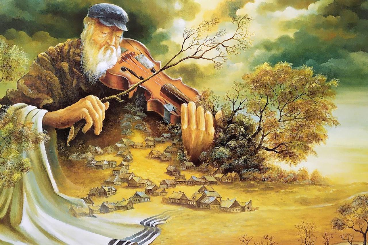 Poster violinista en el tejado con Talit grande $50 - Libreria Jerusalem Centro