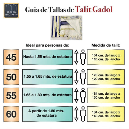 Talit Gadol Algodón Talla 55 Blanco / Franjas plata Antideslizante TY