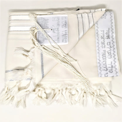 Talit lana talla 50 blanco con franjas plateadas talitania  11253