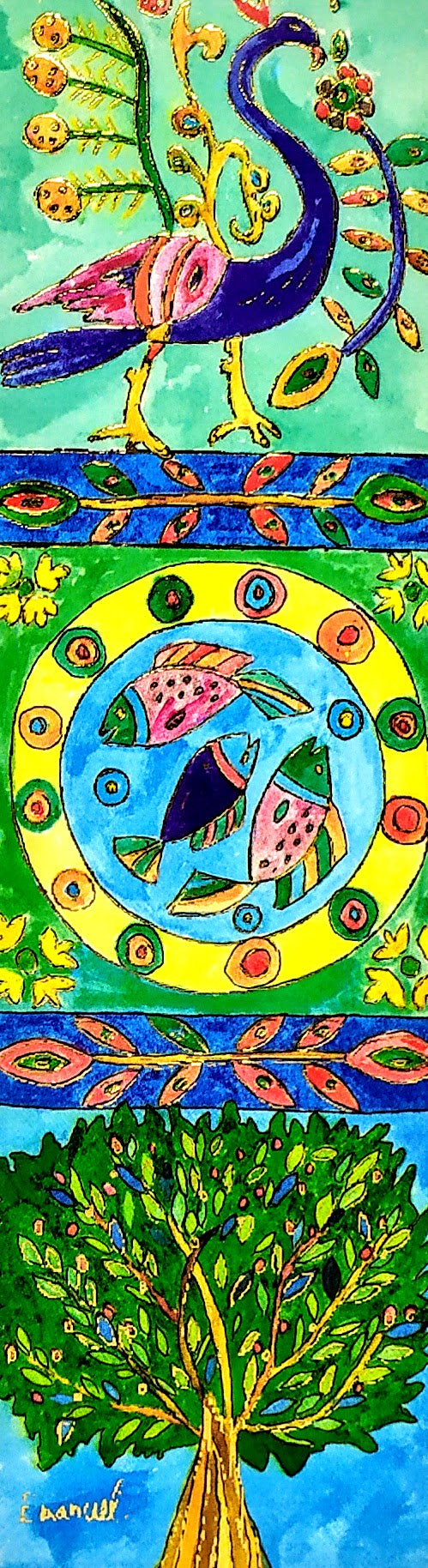 Separador Yair Emanuel pavo real peces y arbol 72411-8